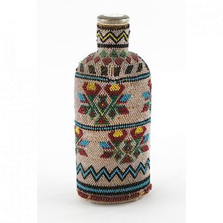 Native American Beaded Glass Bottle