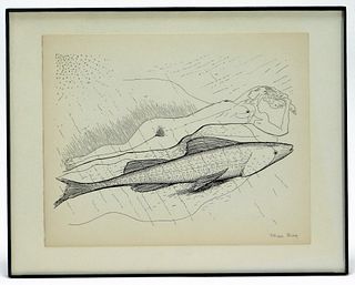 Man Ray Surreal Nude Figure Lithograph