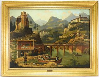 Joseph Kohlhofer Bridge Landscape Painting.