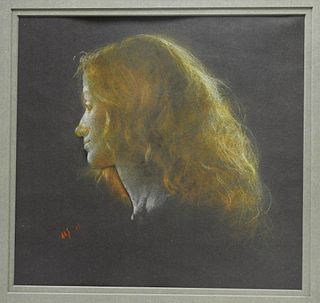 Aaron Shikler Portrait of a Woman Pastel Drawing
