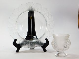 2PC Lalique Frosted Glass Bowl & Vase