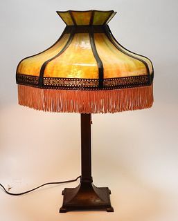 American Art Nouveau Slag Glass Boudoir Table Lamp