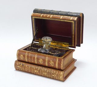 19C French Victorian Book Safe Decanter Set