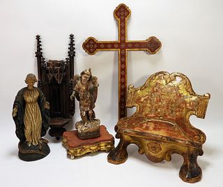 5PC Continental Carved Wood Religious Articles