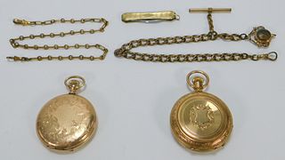 4PC Victorian Gold Fill Pocket Watches & Fobs