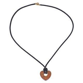 Valente Gold Diamond Sapphire Heart Pendant Cord Necklace