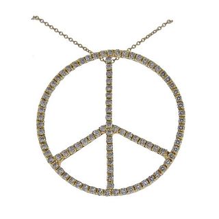 18K Gold Diamond Peace Sign Pendant Necklace
