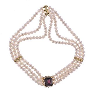 Honora 18K Gold Diamond  Garnet Pearl Necklace