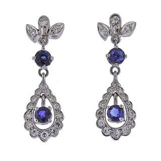 14K Gold Diamond Sapphire Drop Earrings