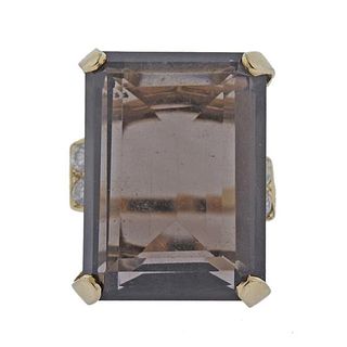14k Gold Smokey Quartz Diamond Cocktail Ring