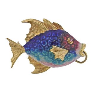 18k Gold Enamel Fish Pendant 