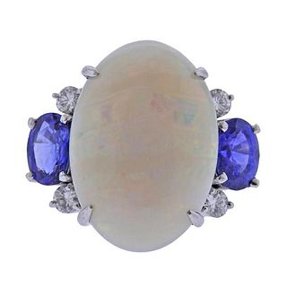 Platinum 8.63ct Opal Sapphire Diamond Cocktail Ring