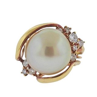 18K Gold Diamond South Sea Pearl Ring