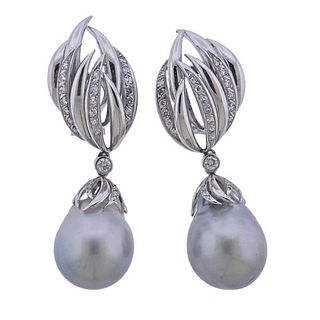 18k Gold Diamond  Pearl Earrings