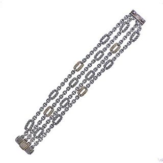 Scott Kay Silver 18K Gold Diamond Link Bracelet