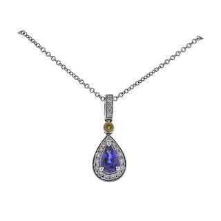 Simon G 18k Gold  Diamond Sapphire Pendant Necklace
