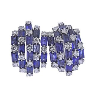 14k Gold 9ctw Sapphire 3.50ctw Diamond Earrings