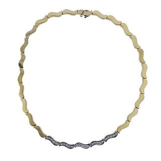 14k Gold Diamond Wave Link Necklace