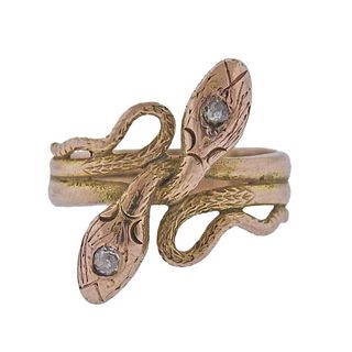 Antique 14k Gold Diamond Snake Ring