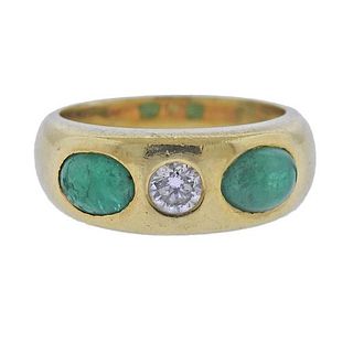 18K Gold Diamond Emerald Gypsy Ring