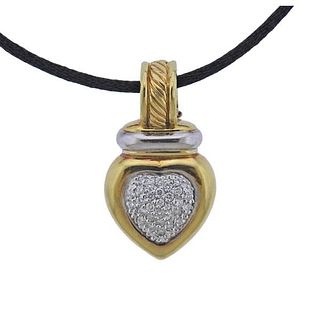 David Yurman 18K Gold Diamond Pave Heart Pendant 