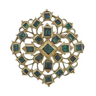 18K Gold Emerald Brooch Pin