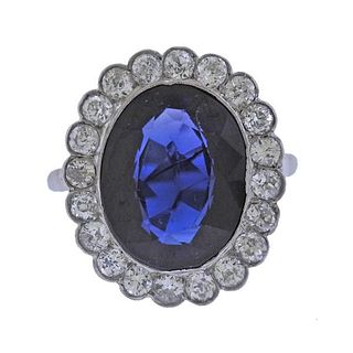 Platinum Diamond Synthetic Sapphire Ring