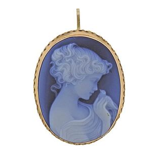 18K Gold Agate Cameo Brooch Pendant