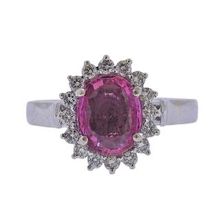 AGL 2.03ct Pink Sapphire Diamond 18k Gold Ring