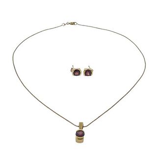 H. Stern Gold Garnet Pendant Necklace Earrings Set