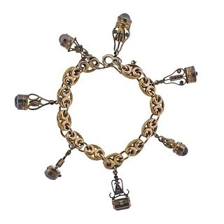 Antique Gold Gemstone Charm Bracelet