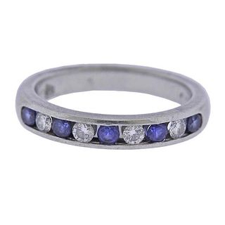 Tiffany &amp; Co Platinum Diamond Sapphire Wedding Band Ring