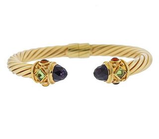 14K Gold Amethyst Citrine Peridot Cable Cuff Bracelet