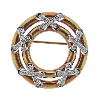 18k Gold Diamond Circle Brooch Pin