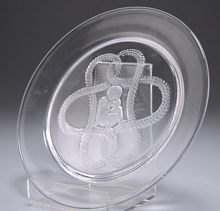 LALIQUE, A GLASS DISH, etched with central figure of a crou