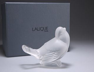 LALIQUE, A MODEL OF A SPARROW, clear glass, inscribed Laliq