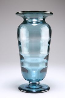 ELIS BERGH FOR KOSTA, A BLUE RIBBED OPTIC GLASS VASE, CIRCA