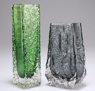 WHITEFRIARS, A TEXTURED SQUARE "NAILHEAD" GLASS VASE, by Ge