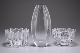 THREE PIECES OF ORREFORS STUDIO GLASS, comprising: A NILS L
