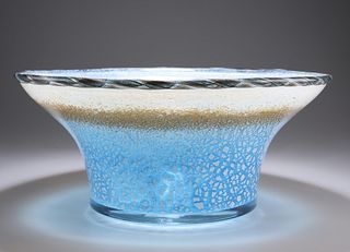 A LARGE CONTEMPORARY ART GLASS BOWL, flared circular form, 