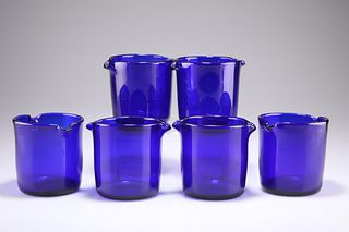 A SET OF SIX EARLY 19TH CENTURY BRISTOL BLUE GLASS RINSERS,