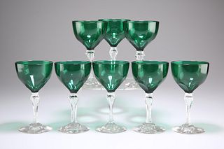 A SET OF EIGHT EARLY 19TH CENTURY BRISTOL GREEN GLASS WINES