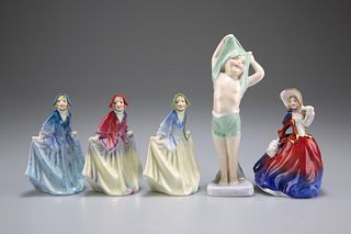 FIVE SMALL ROYAL DOULTON FIGURES, comprising three "Sweet A