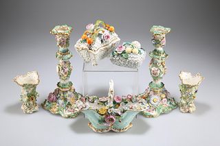 A GROUP OF FLORAL ENCRUSTED PORCELAIN, including a Jacob Pe
