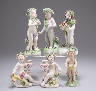 A COLLECTION OF SIX PORCELAIN PUTTI FIGURES, 18TH CENTURY A