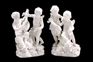 A PAIR OF DERBY BISCUIT PORCELAIN FIGURE GROUPS, CIRCA 1785
