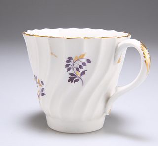AN 18TH CENTURY WORCESTER SPIRAL FLUTED COFFEE CUP, painted