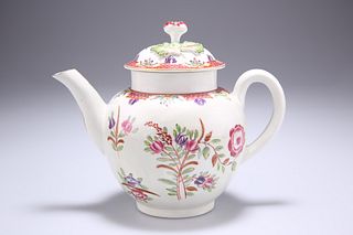 A LIVERPOOL TEAPOT, CIRCA 1770, polychrome painted with flo