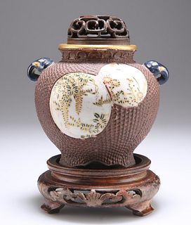 A JAPANESE SATSUMA CENSER, CIRCA 1900, the basket-moulded g