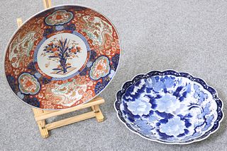 TWO LARGE JAPANESE IMARI CHARGERS, the first circular, deco
